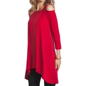 Chico's Red Cold-Shoulder Asymmetrical Hem Tunic Top - Sz 3 (XL)
